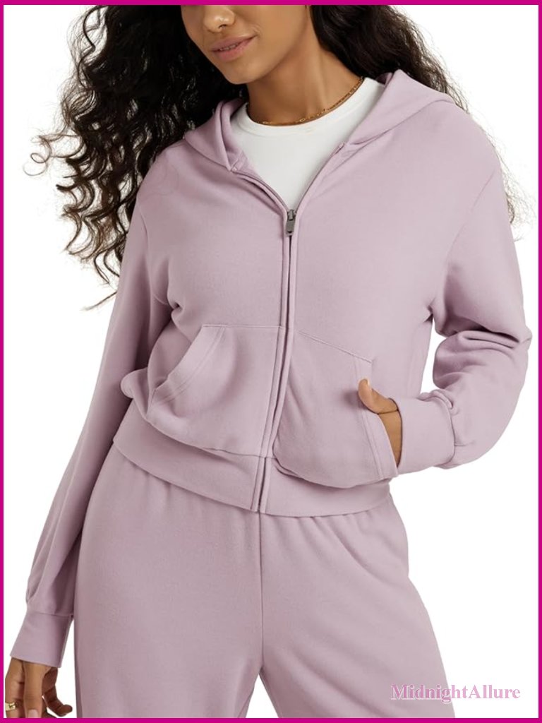 Viscose Fleece Full Zip Cropped Hoodie With Pockets